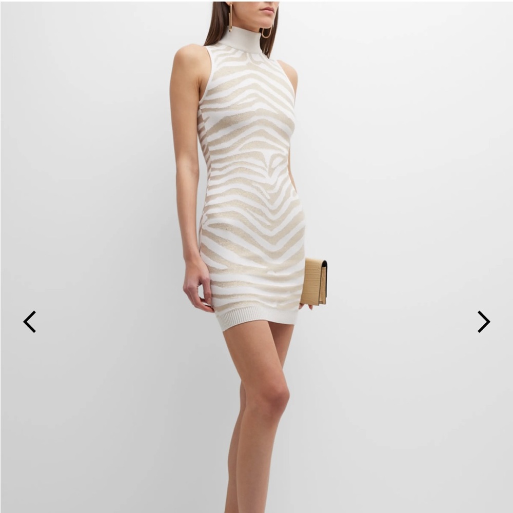 Balmain Golden Zebra Printed Knit Mini Dress